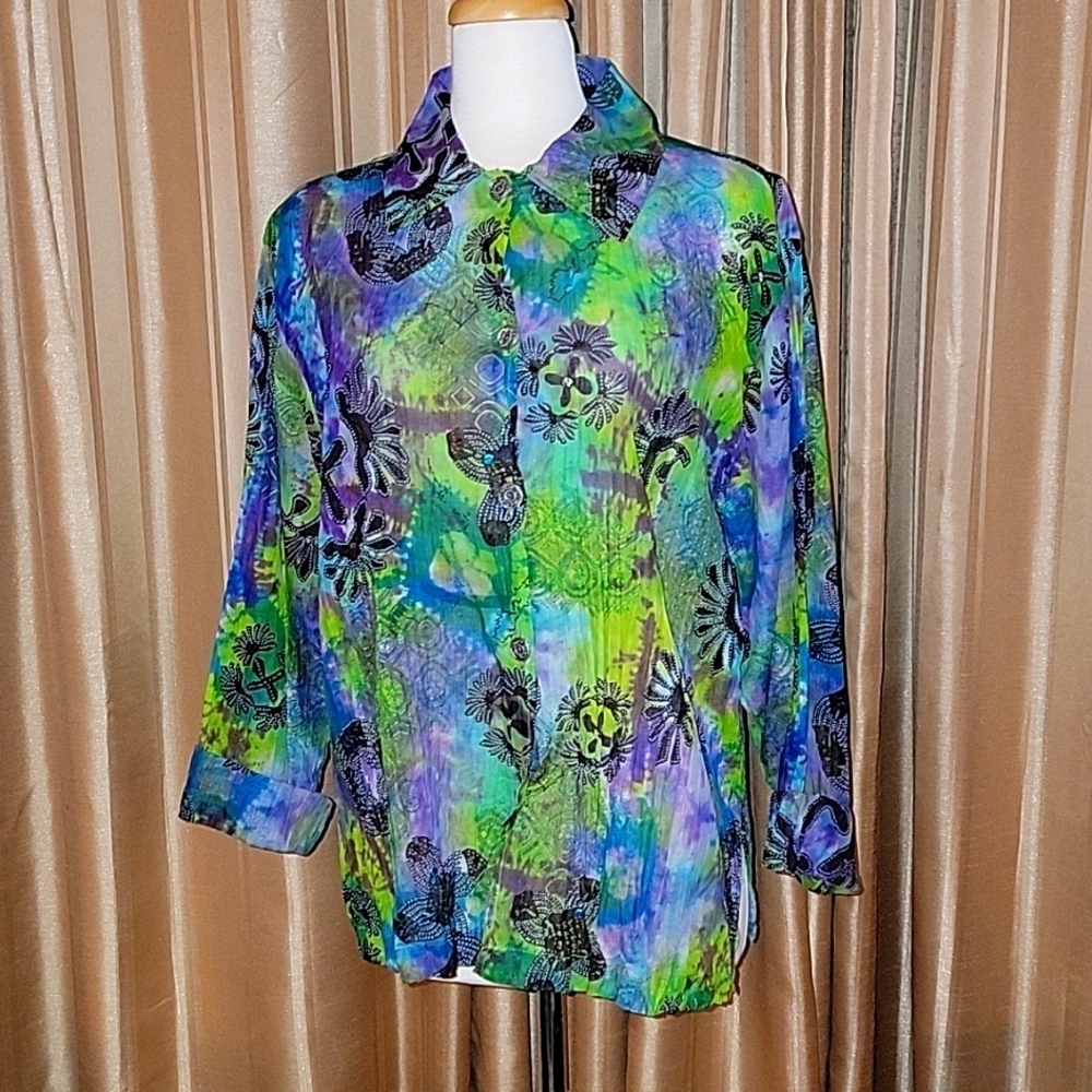 Units Tie Dyed Blouse Size Medium Purple, Blue and Green